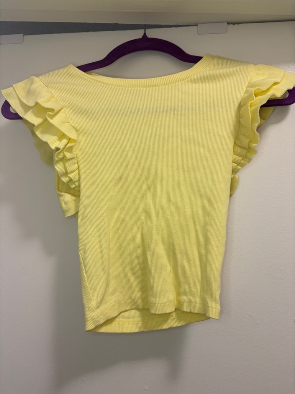Zara Lemon Ribbed Crew Neck Top with Cap Sleeve Detail